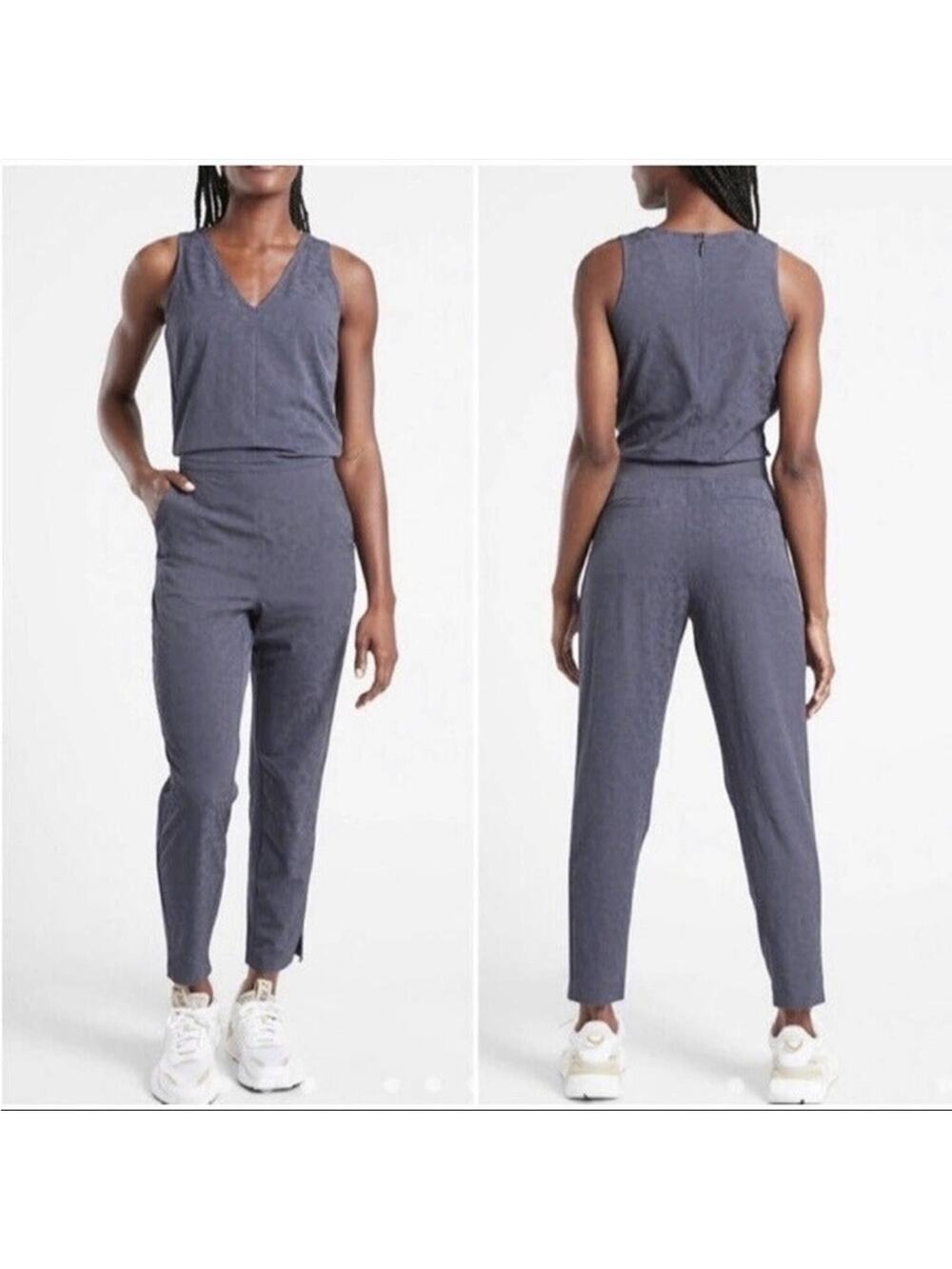 NWT Athleta Brooklyn textured Leopard Medieval Violet jumpsuit, 22